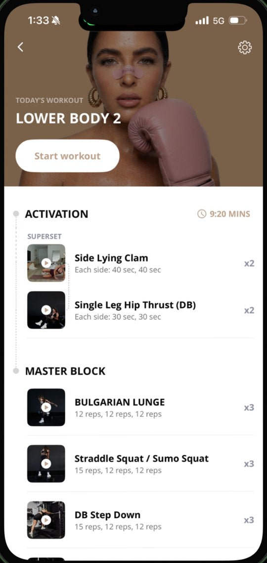 A workout screen